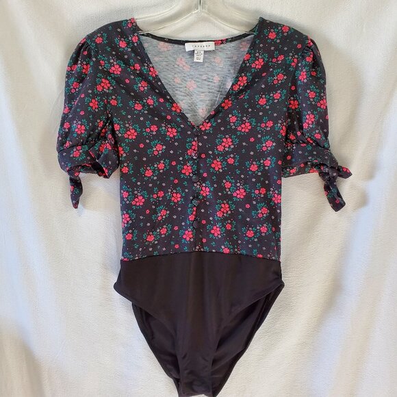 NWoT Topshop Floral Print Tie Sleeve Button Body Suit for Women Size XS - Picture 1 of 6